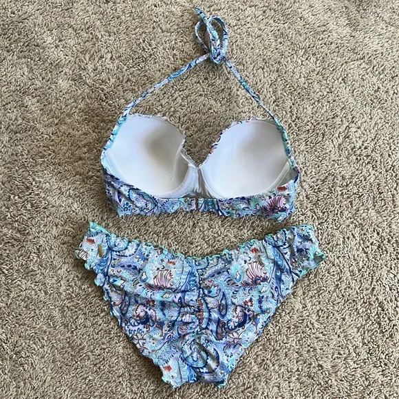 Victoria Secret Blue Foil Paisley Bikini Set - Picture 2 of 6